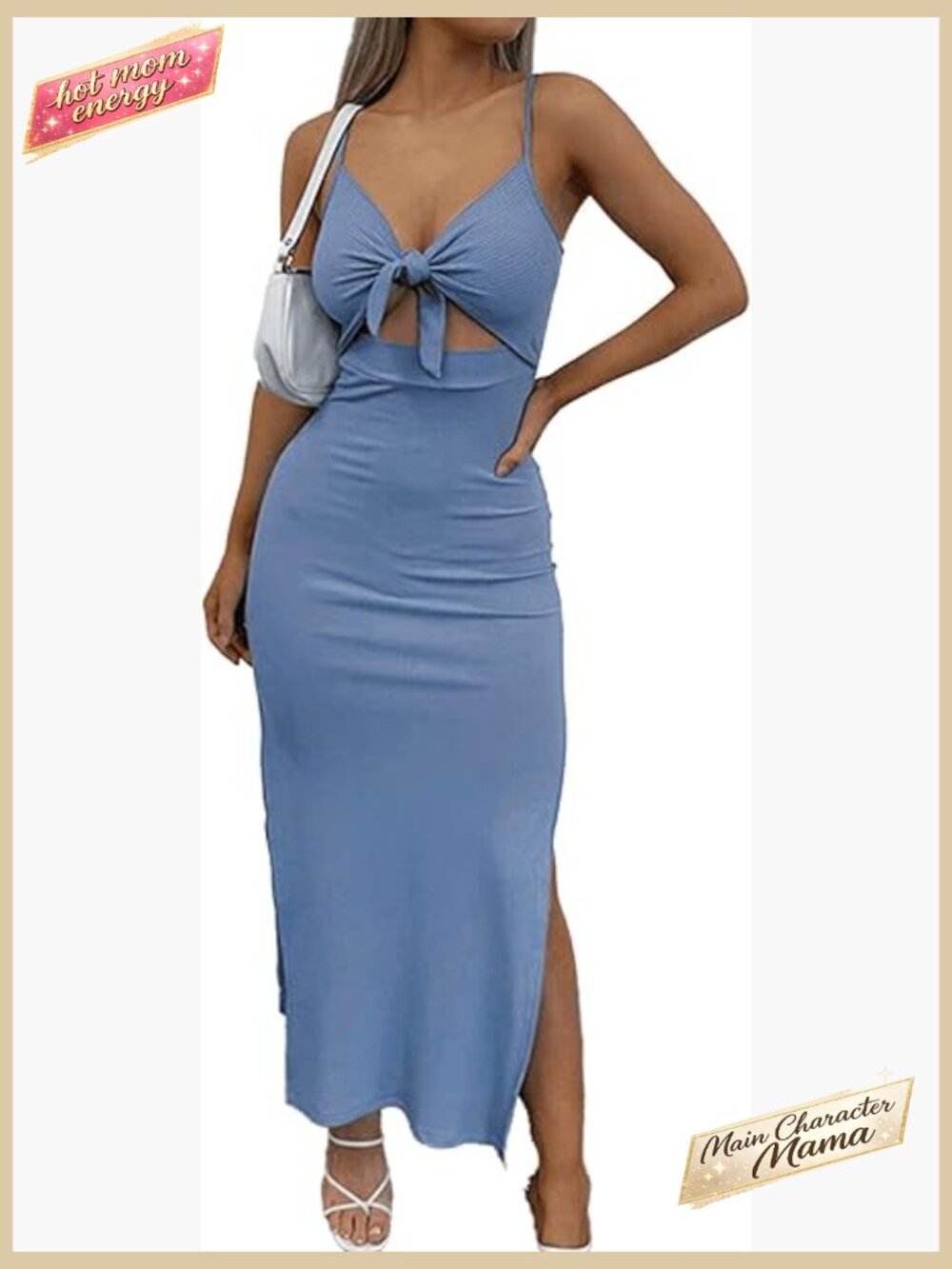 Women's Tie Knot Cut Out Side Split Sleeveless Knit Bodycon Maxi Dress Vacation